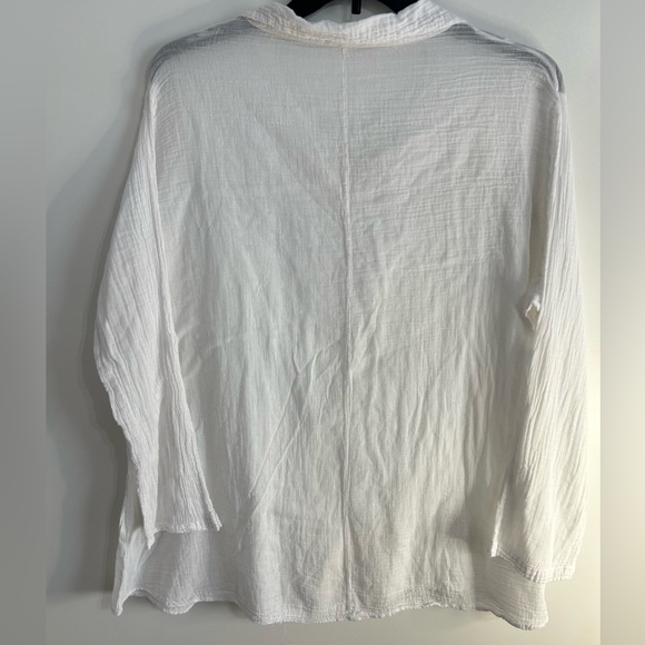 Made in ITALY. 100% cotton.Casual White V-Neck Long Sleeve Dress - Picture 7 of 8